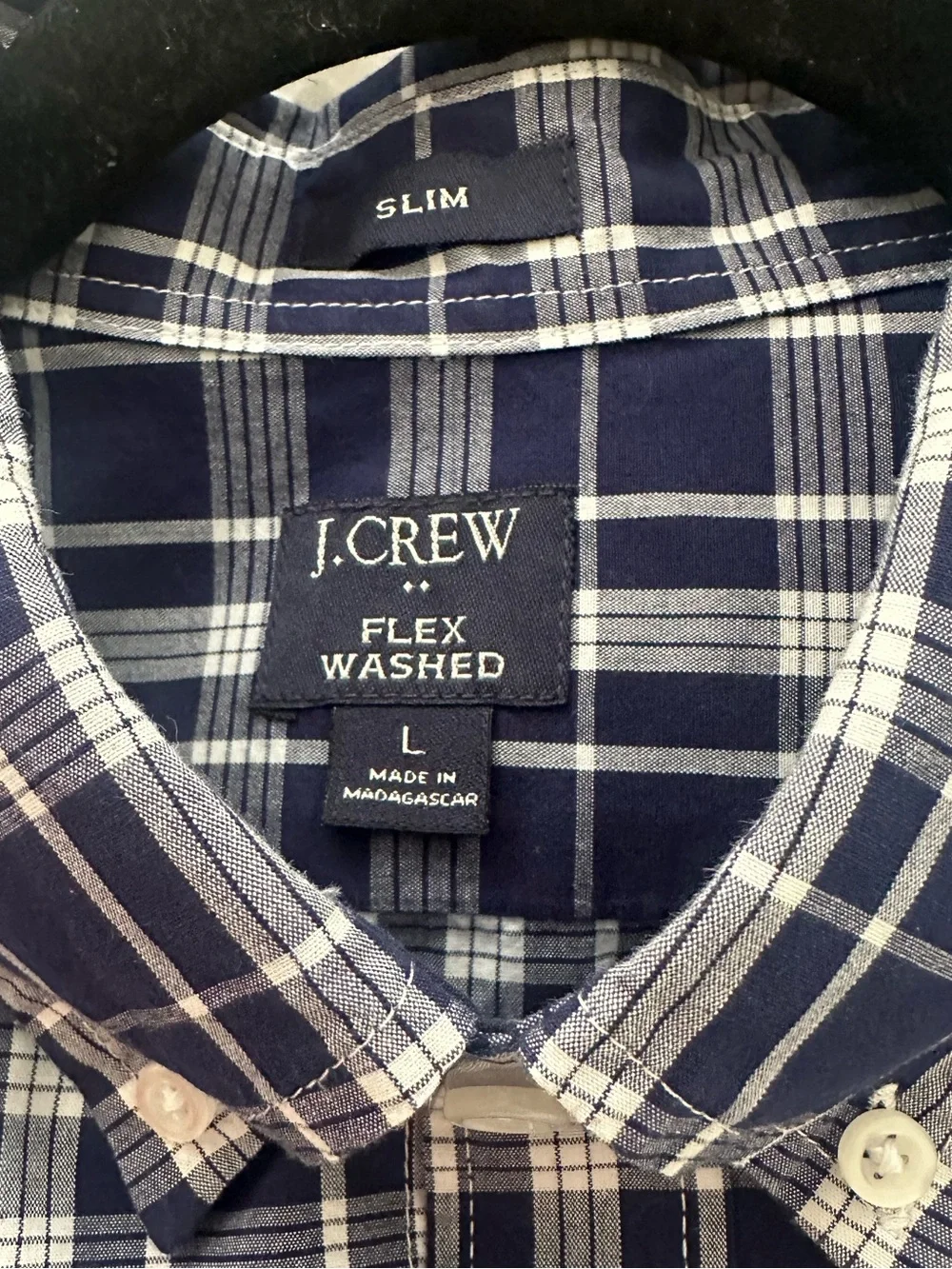 J. Crew Flex Washed Navy and White Tartan Plaid Button-Down Shirt Large Slim